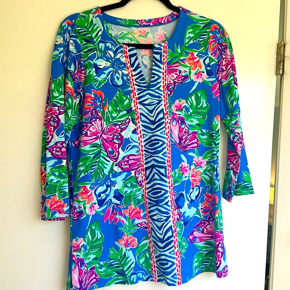 NWOT Lilly Pulitzer long sleeve stretchy tunic in butterfly print, size M